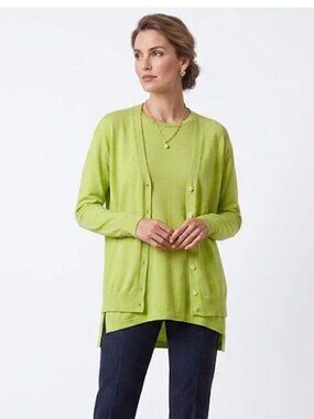 Falconeri Green Silk Cotton Knit Cardigan Top Set Size Small